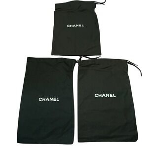 Chanel Set of 3 Black Drawstring Dust Bags Authentic Logo Storage Pouches Large